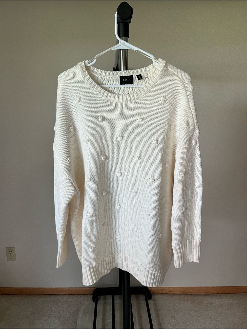 Cyrus Cream Crewneck Sweater with Raised Dot Texture
